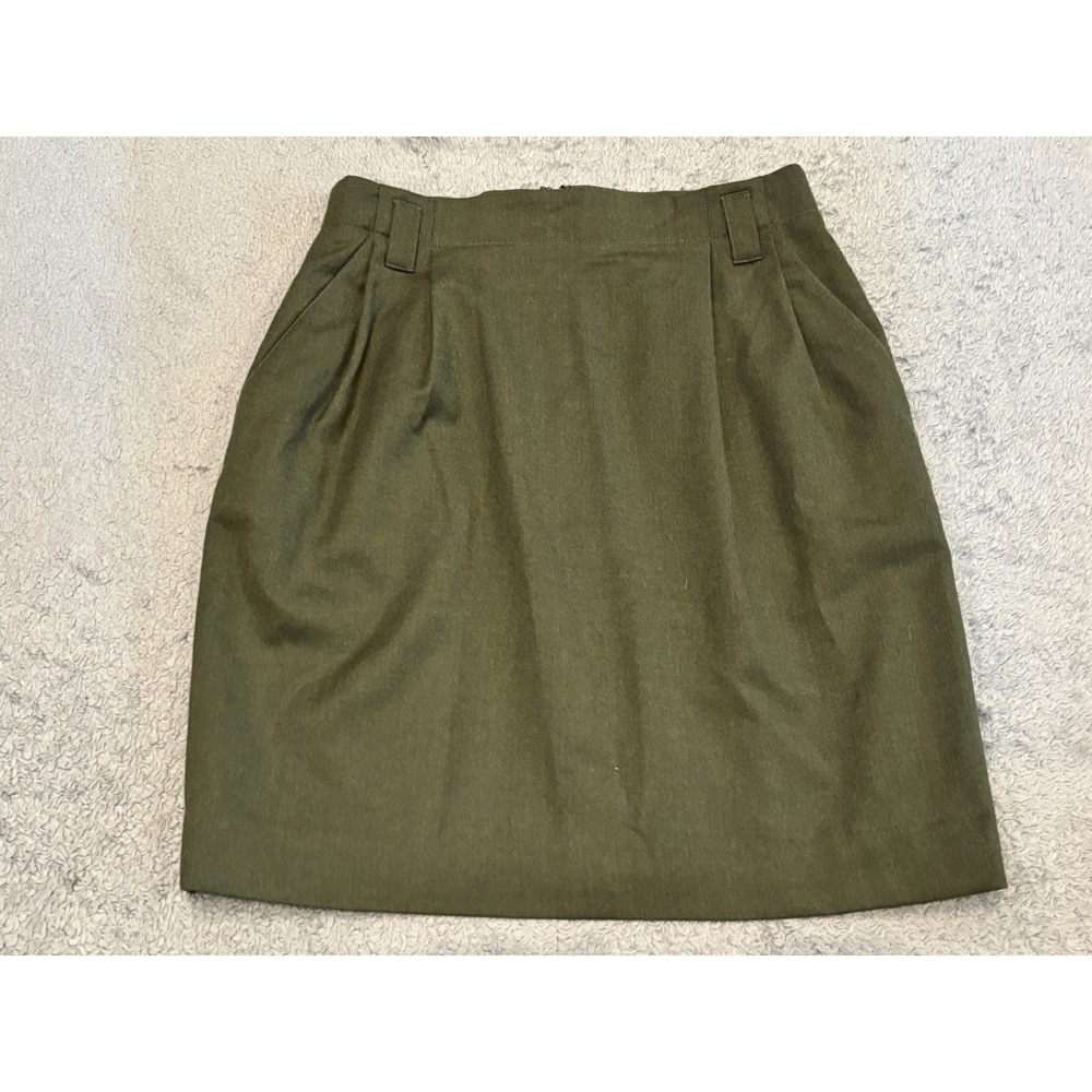 Vintage Hunt Club Wool Pencil Skirt Womens 14 Pleated Pockets Green Career